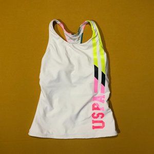 USPA Active Wear Women's Size M Built-in Sports Bra Racerback White Tank Top
